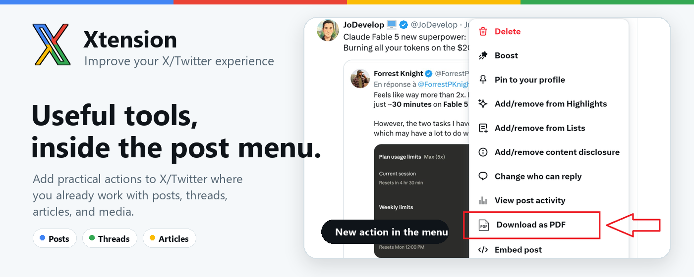 Xtension menu action in X